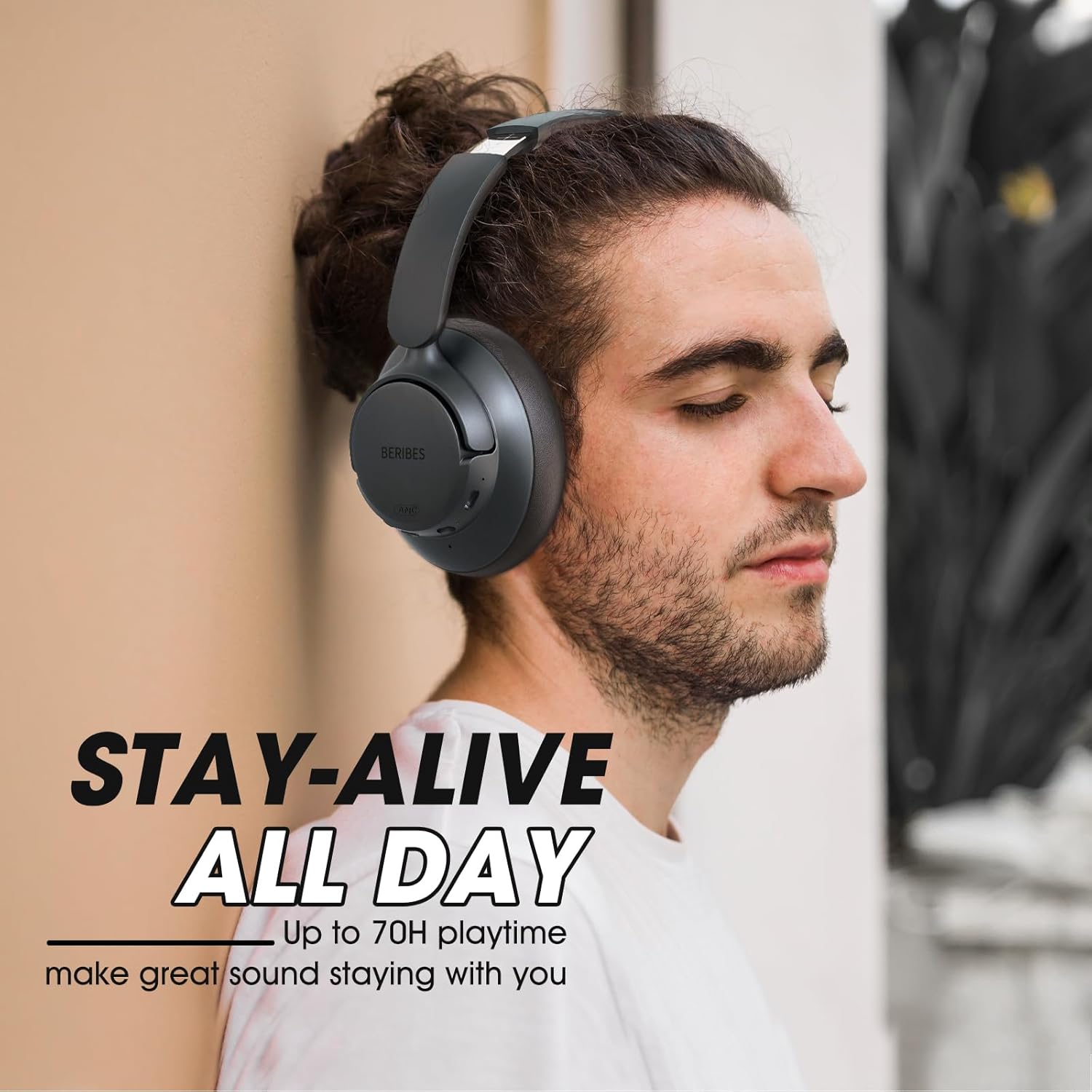 BERIBES Upgraded Hybrid Active Noise Cancelling Headphones with Transparent Modes,70H Playtime Bluetooth Headphones Wireless Bluetooth with Mic, Deep Bass,3.5MM Cable,Soft-Earpads,Fast Charging-Black - Image 5